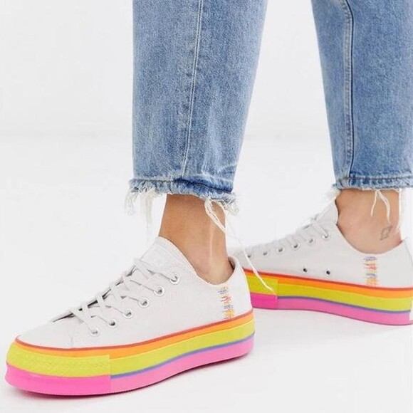 Converse Shoes - Converse Chuck Taylor All StarLift Low Rainbow Platform Sneakers Vintage White